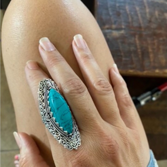 Turquoise Silver Statement Ring - Picture 1 of 2